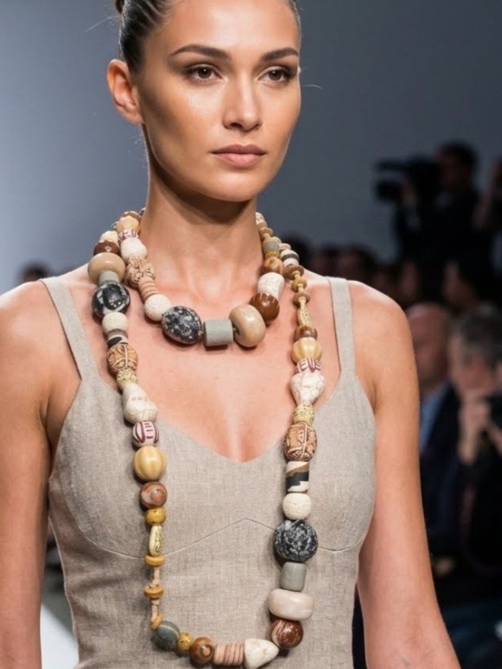 Vintage Rare Handmade Multicolor Stone & Wood Bead Necklace - Neutral Tones
